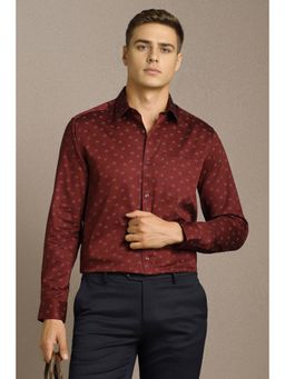 Louis Philippe - Men Maroon Print Full Sleeves Formal Shirt