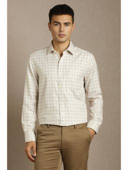 Louis Philippe - Men Beige Check Full Sleeves Formal Shirt