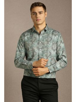 Louis Philippe - Men Green Print Full Sleeves Formal Shirt