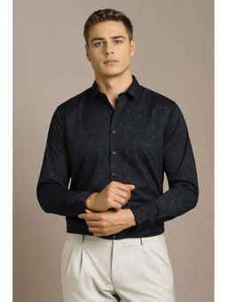 Louis Philippe - Men Navy Blue Printed Full Sleeves Formal Shirt