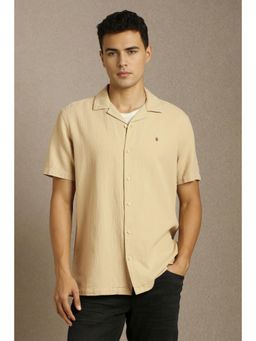 Louis Philippe - Men Beige Textured Half Sleeves Casual Shirt
