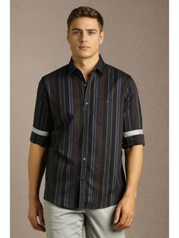 Louis Philippe - Men Navy Blue Stripe Full Sleeves Casual Shirt