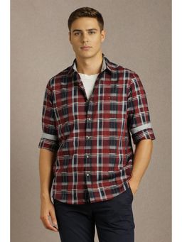 Louis Philippe - Men Maroon Check Full Sleeves Casual Shirt