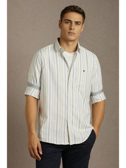 Louis Philippe - Men White Stripe Full Sleeves Casual Shirt