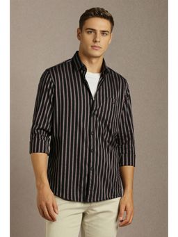 Louis Philippe - Men Black Stripe Full Sleeves Casual Shirt