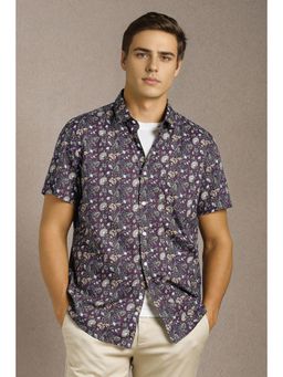 Louis Philippe - Men Purple Print Half Sleeves Casual Shirt