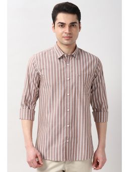 Peter England - Men Brown Slim Fit Stripe Full Sleeves Casual Shirt