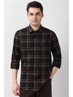 Peter England - Men Black Slim Fit Check Full Sleeves Casual Shirt