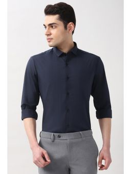 Peter England - Men Navy Blue Slim Fit Full Sleeves Formal Shirt