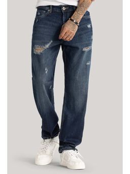Snitch - Navy Blue Distressed Relaxed Fit Jeans