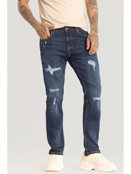 Snitch - Navy Blue Distressed Comfort Fit Jeans