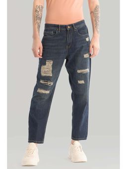 Snitch - Dark Blue Distressed Baggy Fit Jeans