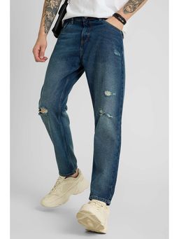 Snitch - Dark Blue Distressed Baggy Fit Jeans