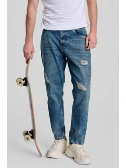 Snitch - Denim Blue Distressed Baggy Fit Jeans