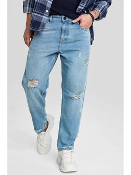 Snitch - Light Blue Plain Baggy Fit Jeans
