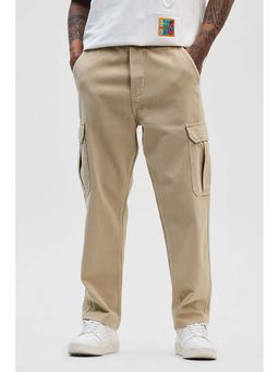 Snitch - Beige Comfort Fit Pull On Cargo Jeans