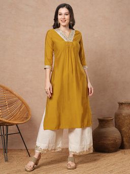 FASHOR - Women Mustard Solid Kurta