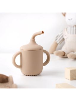 Kicks and Crawl - Silicone Brown Cup With Straw (0-6 Months)