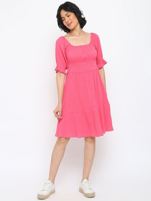 Pink Cotton Dresses Knee Length Buy Fabindia Pink Cotton Comfort