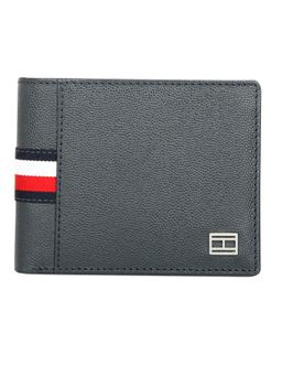 Tommy Hilfiger - Alonzo Mens Leather Passcase Wallet Textured Navy
