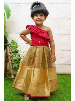 Baby Zi - Red & Mehendi One Shoulder Dress