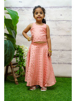 Baby Zi - Peach Dupion Cotton Crop Top & Skirt (Set of 2)