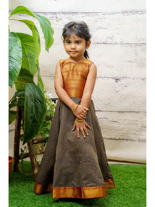 white christmas dresses Graceful Narayanpet Saree with Frock – Pakharooo main image 0