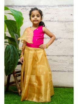 Baby Zi - Pink Dupion Crop Top & Gold Tissue Skirt (Set of 2)