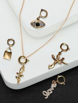 OOMPH - Combo of 5 Gold Tone Angel Charms with Link Chain Necklace For Women & Girls