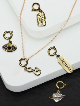 OOMPH - Combo of 5 Gold Tone Evil Eye Charms with Link Chain Necklace For Women & Girls