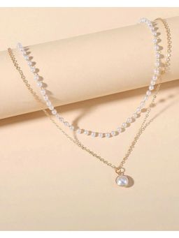 OOMPH - Gold Tone Link Chain With Pearls Multi Layer Necklace For Women & Girls