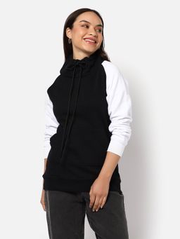 Campus Sutra - Womens Colour-Blocked Sweatshirt Black