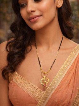 Digital Dress Room - Heart Pendant A Letter Cursive Ad Short Mangalsutra Design For Women