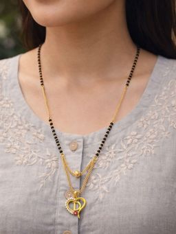 Digital Dress Room - Heart Pendant D Letter Cursive Ad Short Mangalsutra Design For Women