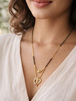 Digital Dress Room - Heart Pendant E Letter Cursive Ad Short Mangalsutra Design For Women