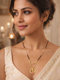 Digital Dress Room - Heart Pendant F Letter Cursive Ad Short Mangalsutra Design For Women