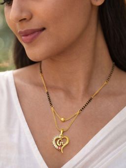 Digital Dress Room - Heart Pendant G Letter Cursive Ad Short Mangalsutra Design For Women