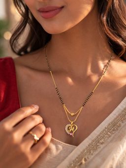 Digital Dress Room - Heart Pendant H Letter Cursive Ad Short Mangalsutra Design For Women