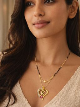 Digital Dress Room - Heart Pendant K Letter Cursive Ad Short Mangalsutra Design For Women