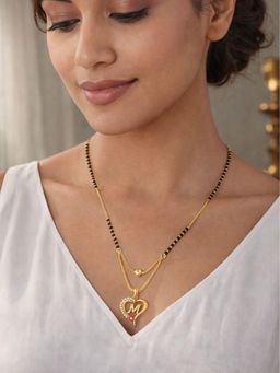 Digital Dress Room - Heart Pendant M Letter Cursive Ad Short Mangalsutra Design For Women