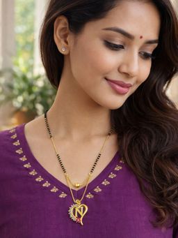 Digital Dress Room - Heart Pendant N Letter Cursive Ad Short Mangalsutra Design For Women