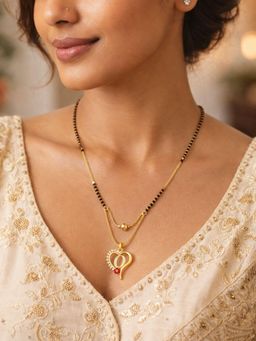 Digital Dress Room - Heart Pendant O Letter Cursive Ad Short Mangalsutra Design For Women