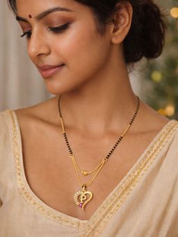 Digital Dress Room - Heart Pendant P Letter Cursive Ad Short Mangalsutra Design For Women