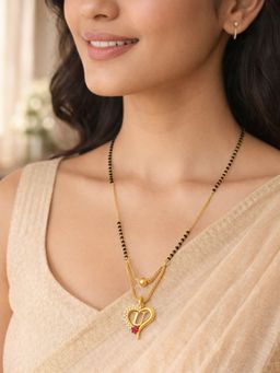 Digital Dress Room - Heart Pendant U Letter Cursive Ad Short Mangalsutra Design For Women