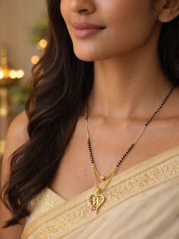 Digital Dress Room - Heart Pendant W Letter Cursive Ad Short Mangalsutra Design For Women