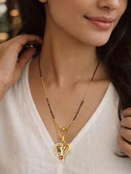Digital Dress Room - Heart Pendant Y Letter Cursive Ad Short Mangalsutra Design For Women