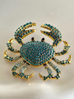 AMOSSH - Crab Aqua Diamond Studded Statement Brooch