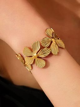 Designs & You - Gold Plated Anti Tarnish Stainless Steel Floral Themed Cuff
