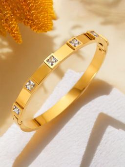 Designs & You - Women Stainless Steel Gold-Plated White Square American Diamond Kada