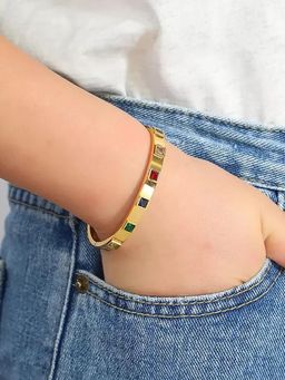 Designs & You - Women Stainless Steel Gold-Plated Multi Square American Diamond Kada